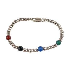 Sterling Silver Beaded Bracelet 925 with Glass Beads, 7.5" Long